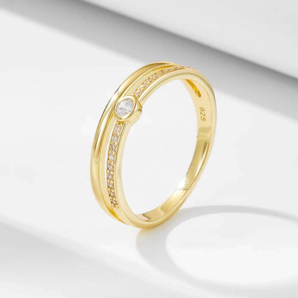 FULSUN Original Design Minimalist Single Stone Double Layer 925 Sterling Silver 14k Gold Plated Trend Ring for women XJ260130