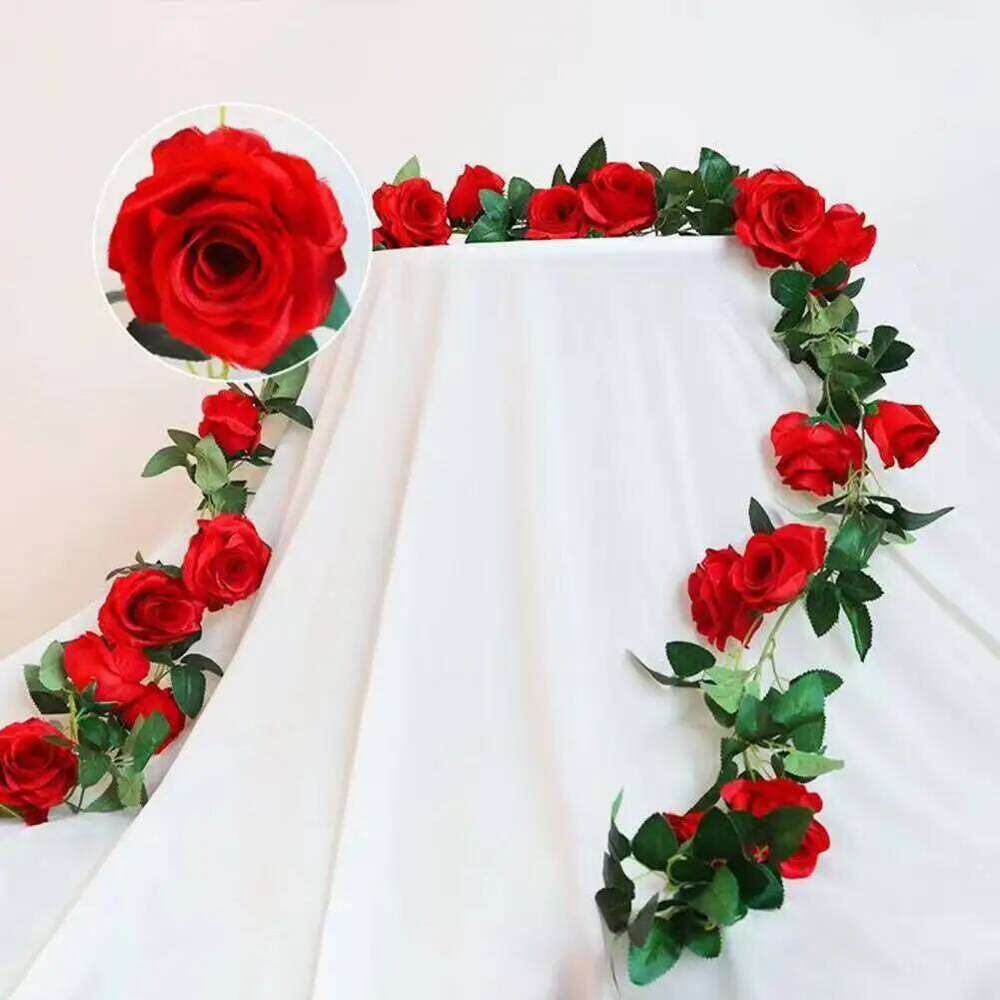 Floral Elegant Artificial Rose Garland Wedding Party Decor Realistic Indoor Outdoor Hanging Fake for Mantle W260130