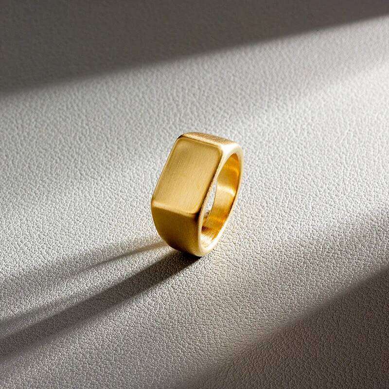 HNSP 316L Stainless Steel Ring For Men 2024 Smooth Rectangular Seal Rings Finger Jewelry Accessories XJ260130