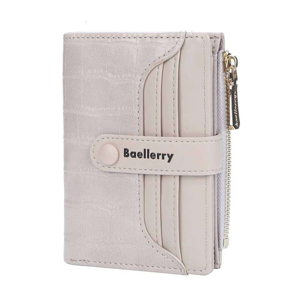 New PU Leather Short Wallet Zipper Button Coin Purses Solid Color Stone Grain Card Holders Women Z260130
