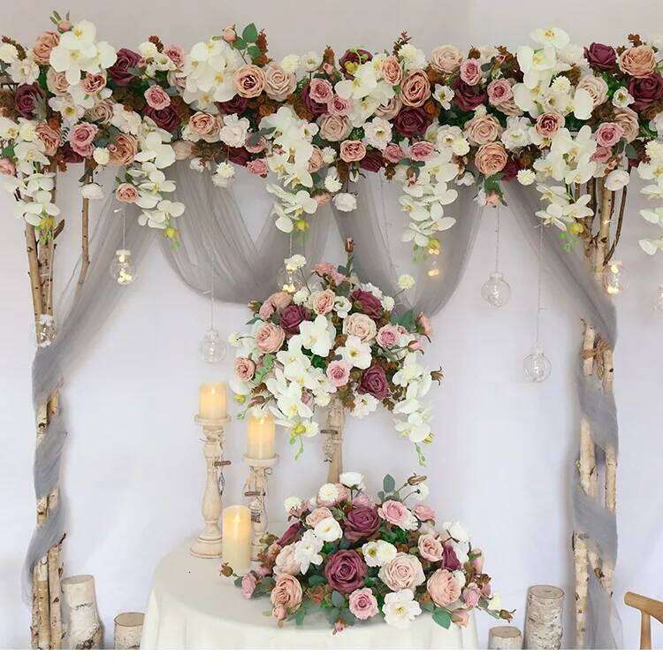 DIY Wedding Flower Arrangement Silk Butterfly OrchidRose Artificial Floral Row Decor Marriage Arch Backdrop Decoration prop Y260130