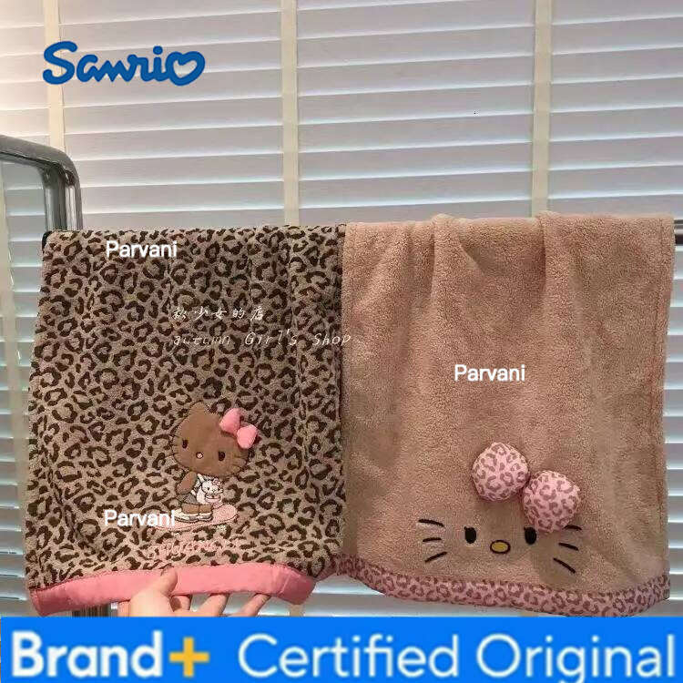 Sanrio Cartoon Hellokitty Thick Leopard Print Double-Layered Face Wash Coral Pattern Water Absorbing Drying Quickly Towel H260130