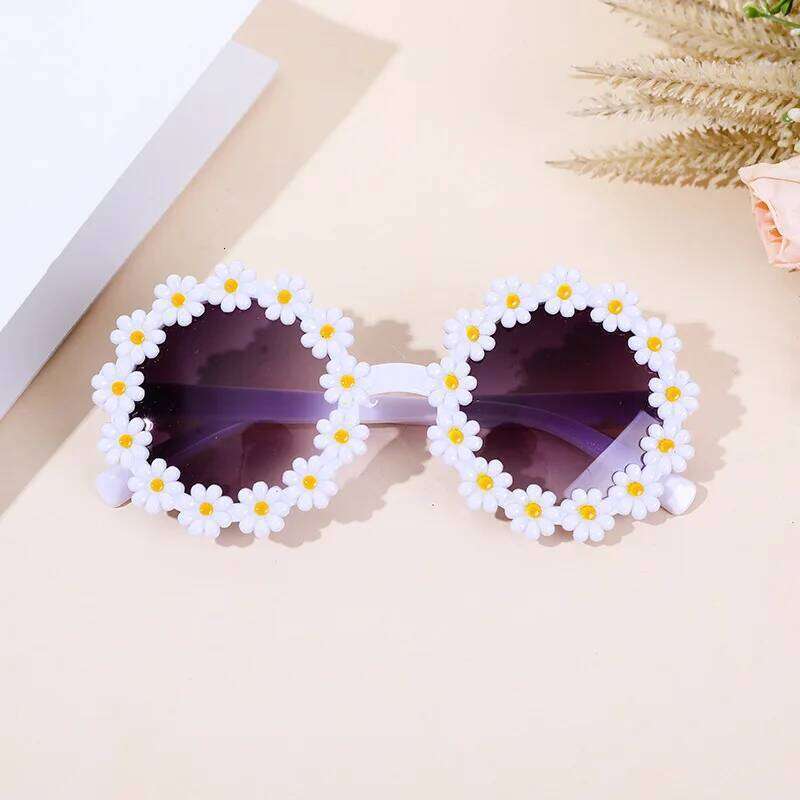 Girl Sunflower Round Flower Cute Ladies Fashion Sun Shade Glasses Children's Daisy Child Matching Sunglasses H260130