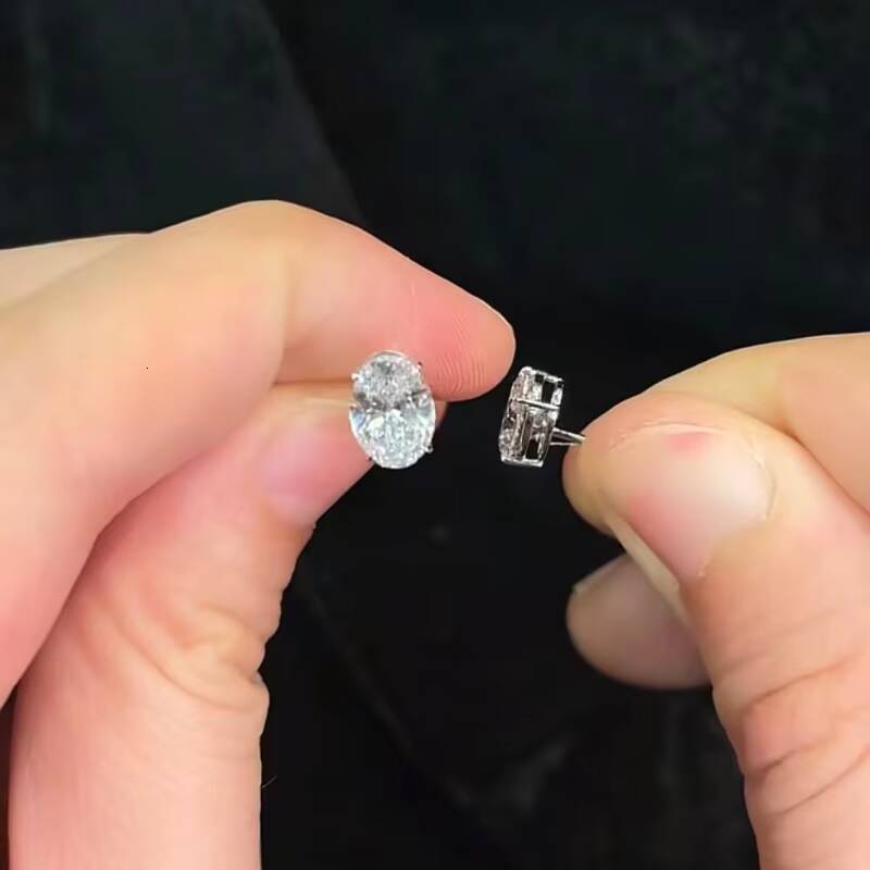 1ct Lab Grown Oval Diamond DE VS 18k White Gold Studs Earrings Elegant Christmas Gift Four-prong Earrings