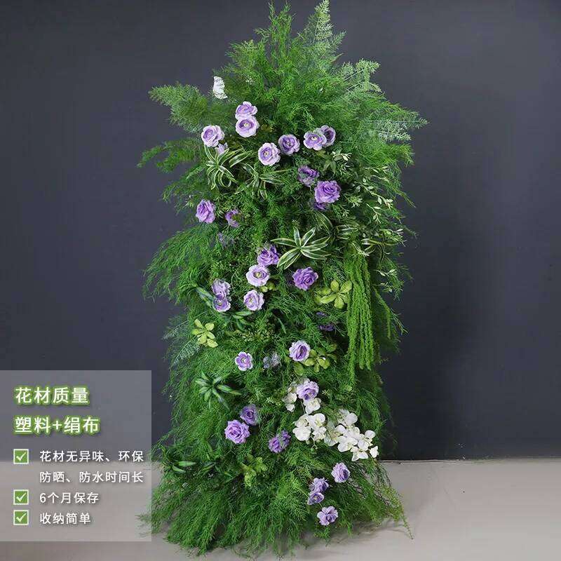 Mori style horn arch green simulated Lu Xun grass background wall decoration wedding arrangement fake flower Y260130
