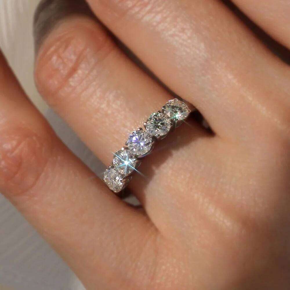 0.5-5CTTW Full Moissanite Ring for Women Pass Diamond Test Five Stone Eternity Wedding Band S925 Sterling Silver Jewelry XJ260130