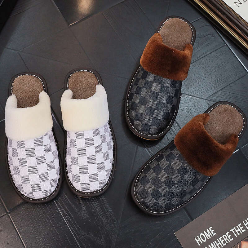 Fleece Winter Warm Couple Indoor Home Plush Non-Slip Waterproof Men Women Floor Cotton Slippers