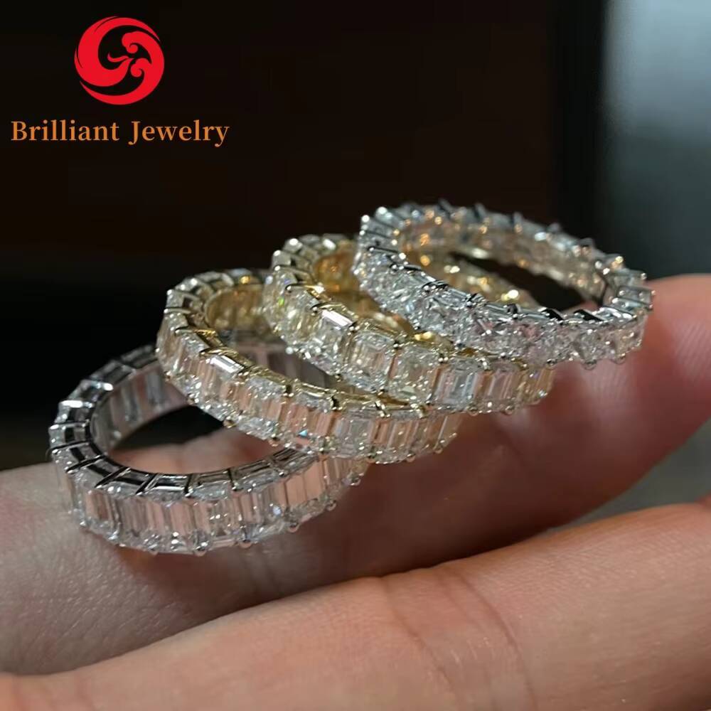 Lab Grown Diamond Emerald Oval Cut Pave Bezel Eternity Band Rings 18k 14k Pure Gold Synthetic Diamond Ring