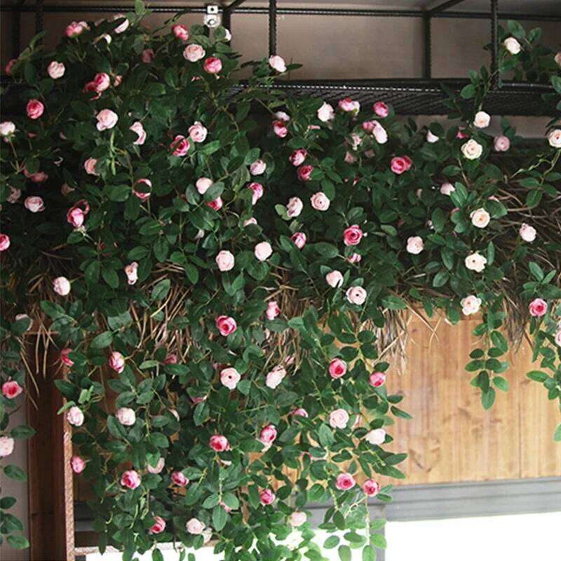 Rose Hanging with Artificial Eucalyptus Wreath, Wedding Arch Decoration, Home Garden Flower Vine W260130