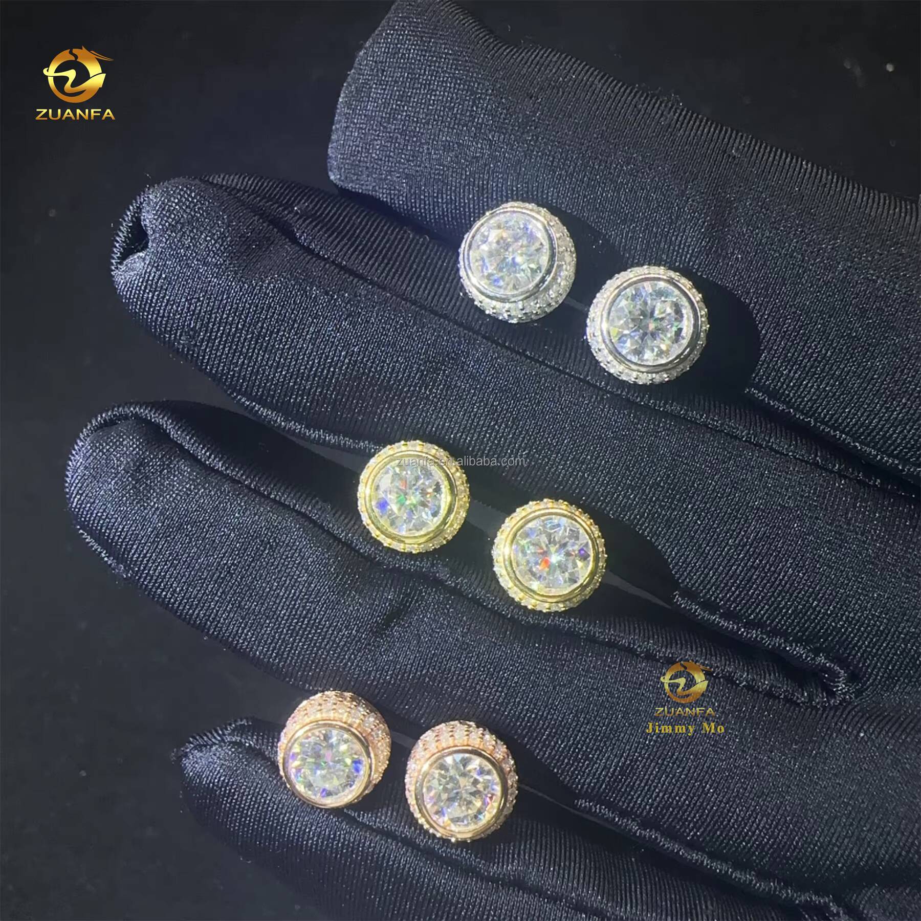 Elegant Style GRA Certificate Hip Hop Earring Circle Crescent Shape Fashion Iced Out Moissanite Diamond VVS1 Stud Earrings Man