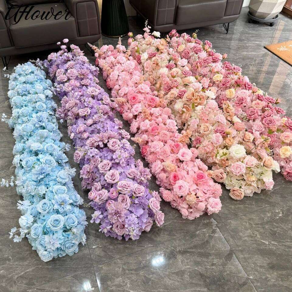 Uflower 1/2m White pink Rose Sofa Table Runner Flower Row Wedding Backdrop Arch Decor Floral Arrangement Party Window Display Y260130