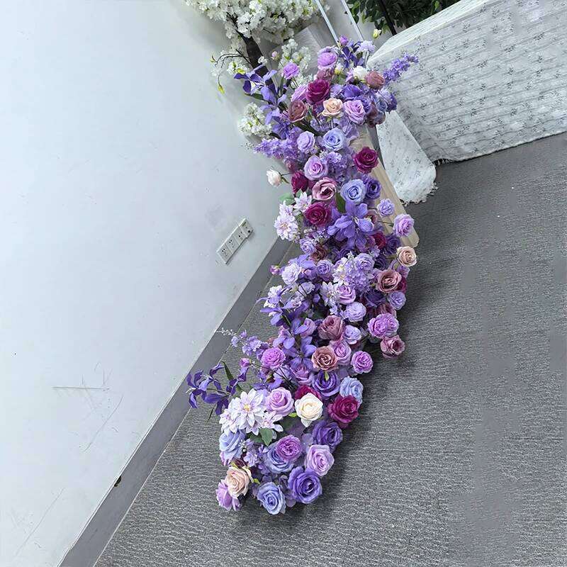 Purple Arrangement Wedding Table Decor Flower Ball Runner Artificial Flowers Row Event Party Backdrop Prop Window Display props W260130