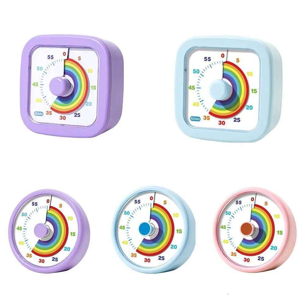 60 Minutes Visual Round/Square Ultra Silent Countdown Alarm Clock Self-discipline Visualization Kitchen Timer Indoor W260130