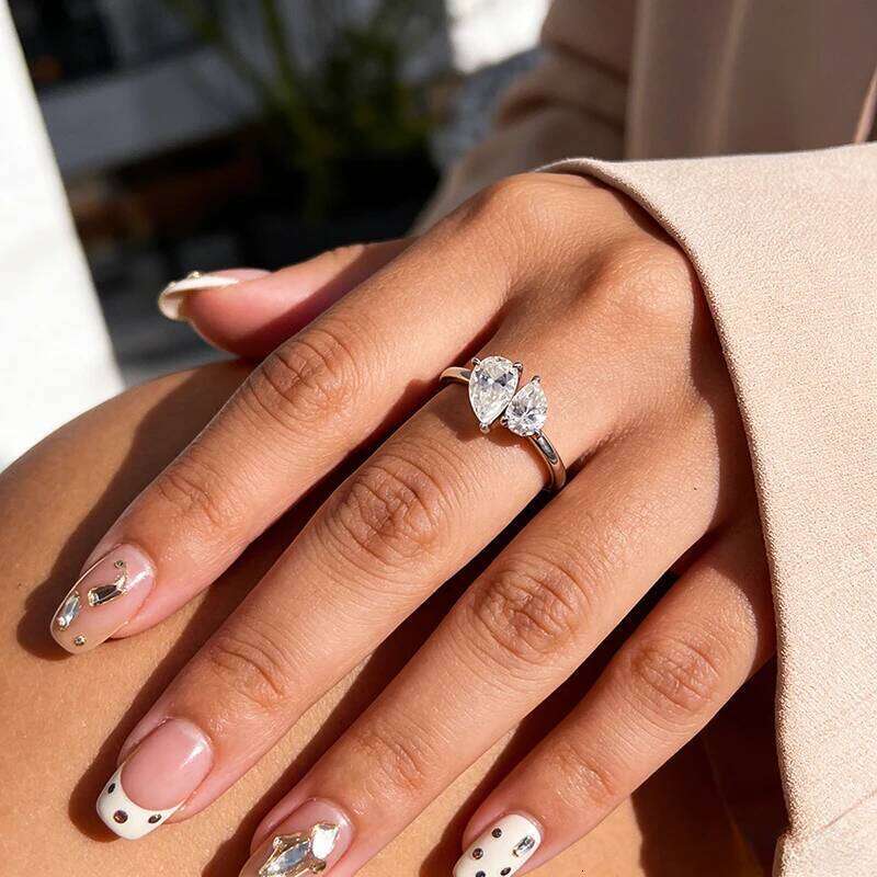 Smyoue Double Pear Cut All Moissanite Wedding Rings for Women Christmas Gift 925 Solid Silver Womans Ring Lab Diamond Jewelry XJ260130