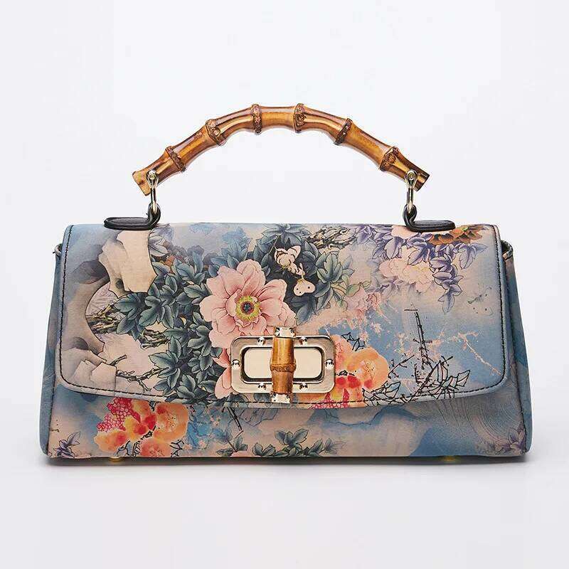 Johnature Cheongsam Leather Handbag New Vintage Print Women Bag Handmade Elegan Ladies Shoulder Crossbody Bags KABAHEBINGJUE