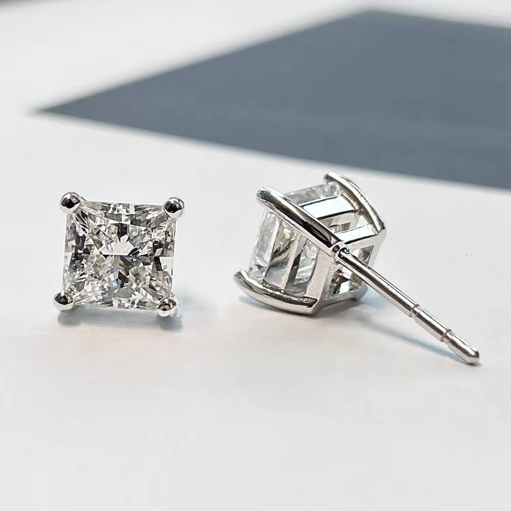 18K Gold Stud Earrings 05ct Princess Cut Diamond Earring Solid Gold Stud Earrings Solitaire Stud Earrings