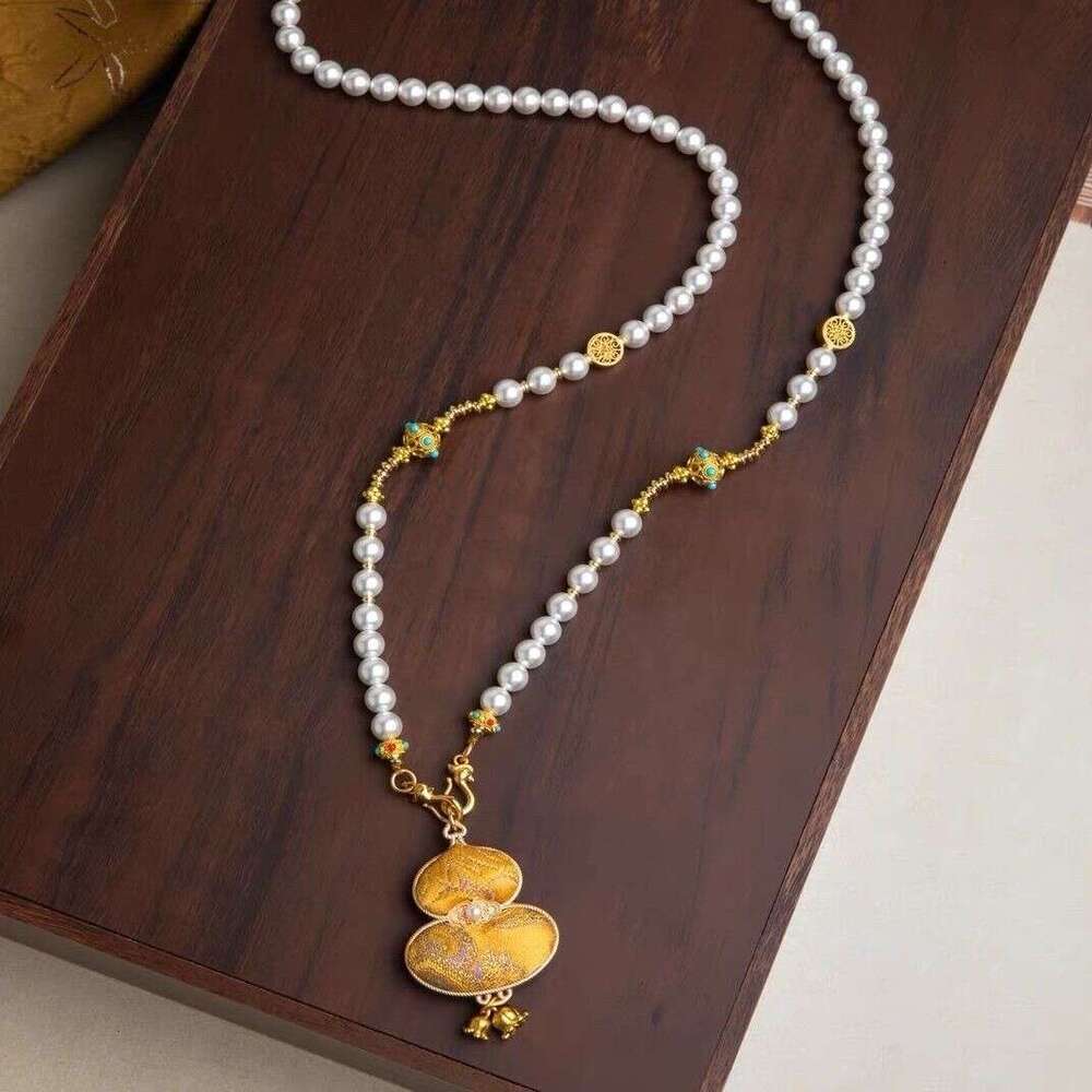 New Chinese Song Brocade Pink Gourd Pendant Necklace National Style Gentle Long Sweater Chain Cheongsam Hanfu Elegant Accessories for Women