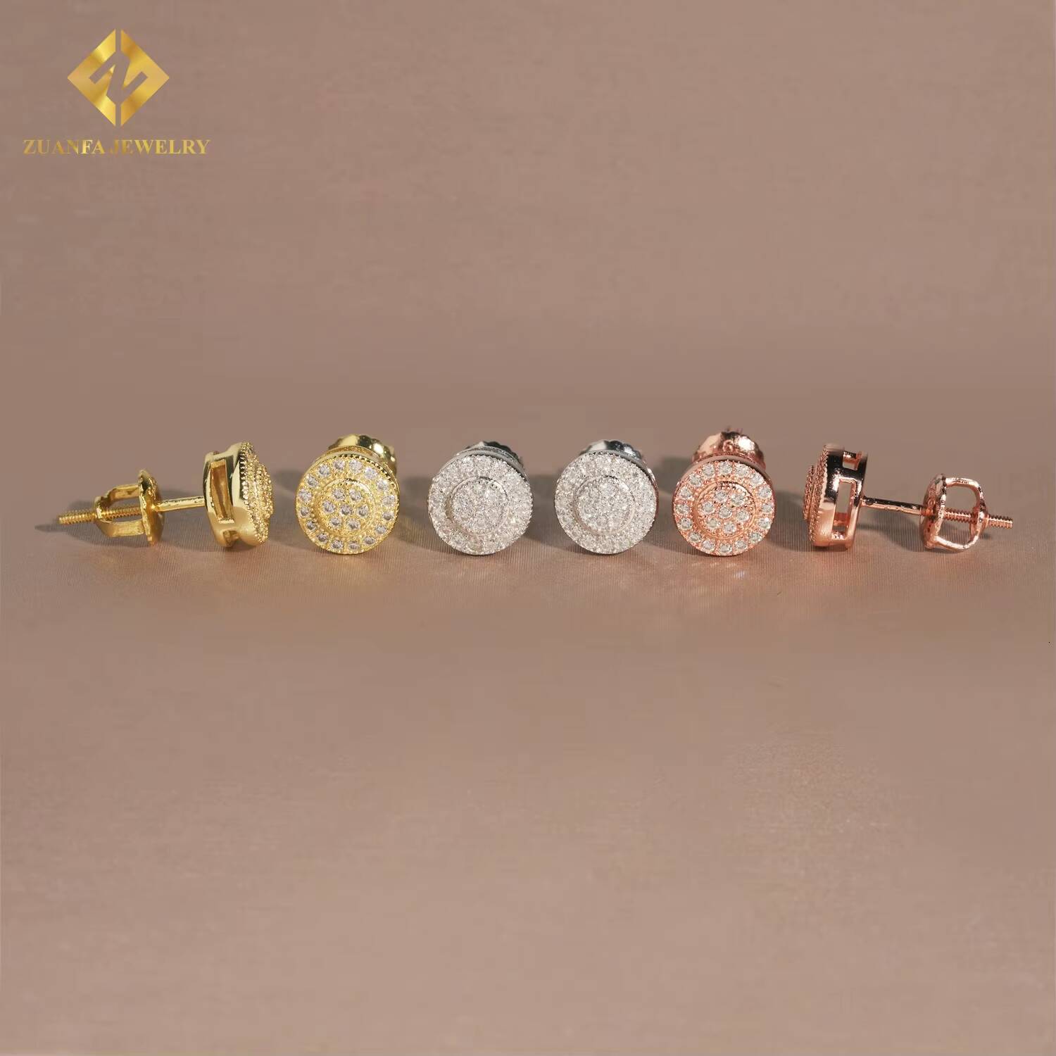 GRA Certificate Round Shape Stud Earrings 925 Silver 18K Gold Plated VVS Moissanite Ear Studs Fine Hip Hop Jewelry Mens Women