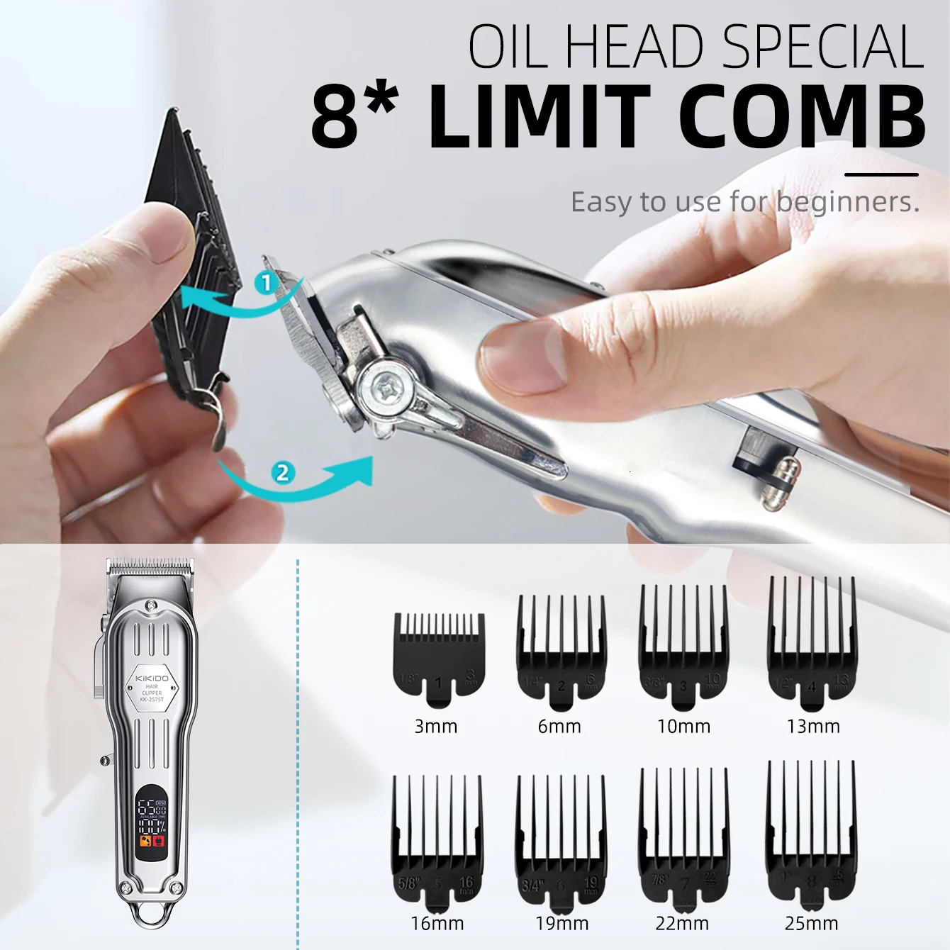 Professional Barber Men Electric Hair Trimmer 2000mAh Rechargeable Hair Clipper Adjustable Trimming Length Cordless Beard Shaver 260129