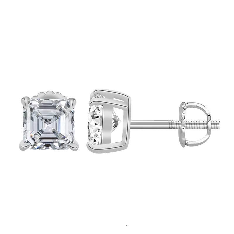 Custom 14K 18K Oem Competitive Price Screw Back Cvd Asscher Cut Lab Grown Diamond Stud Earring for Women