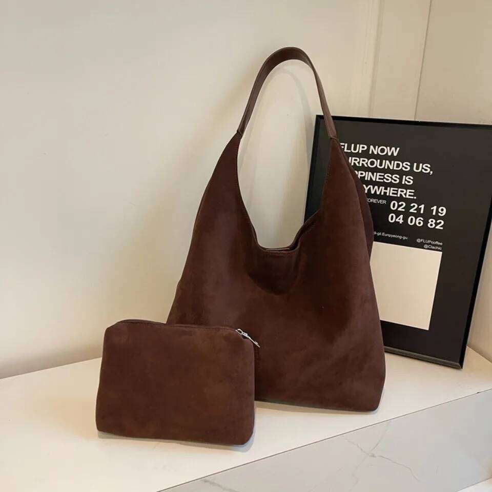 Winter Style Vintage 2 in 1 Women's Large Capacity Suede ShoulderHand Bag Casual Tote Commuter Bags For Women Retro Handbags Z260130