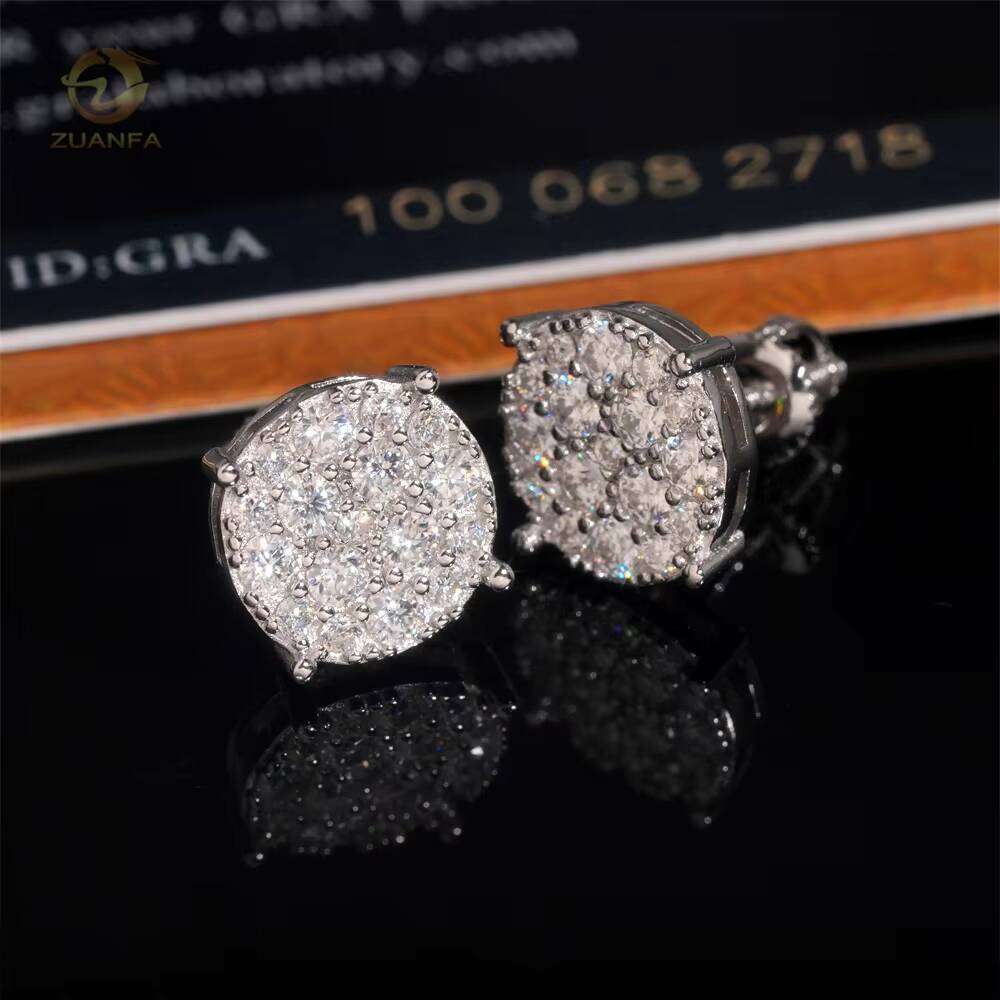 Ready to Ship Fine Jewelry Moissanite Diamond 925 Sterling Silver Hip Hop Iced Out Earrings