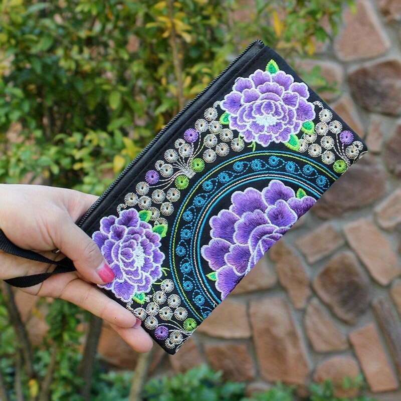 Ethnic Style Bag Embroidered Clutch Mini Phone Coin Purse Women's Long Wallet Individually Packaged