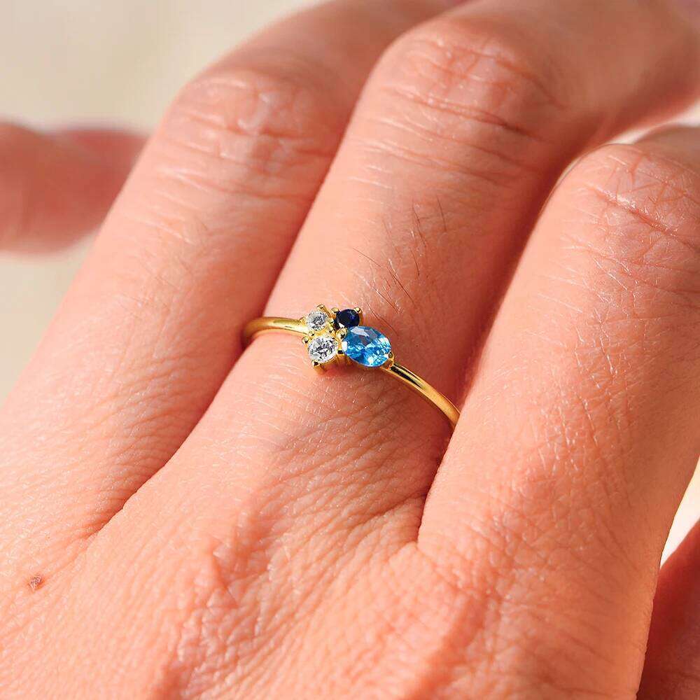 925 Sterling Silver Twist Ring Exquisite Jewelry Colored Tennis Stackable Navy Mini Cluster XJ260130