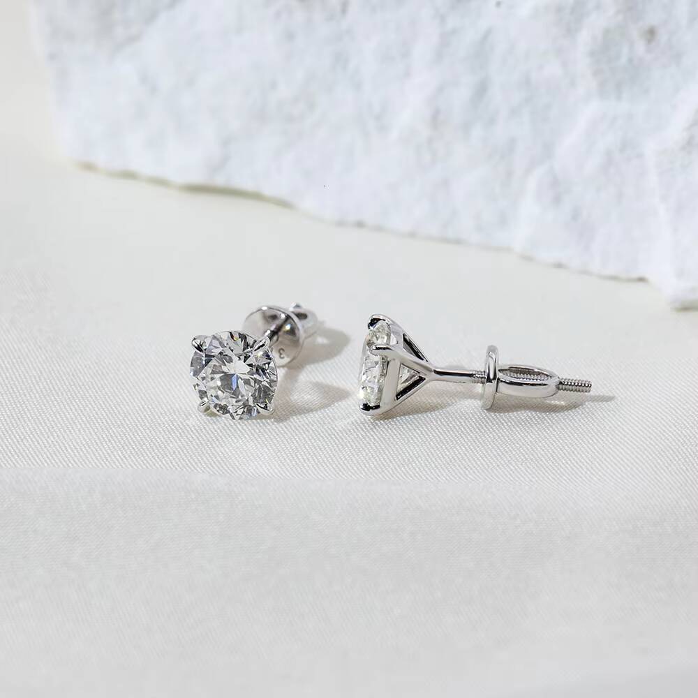 Ready to Ship MSE-880 Good Price 9K White Gold Round Cut Lab Grown Diamond Stud Earrings