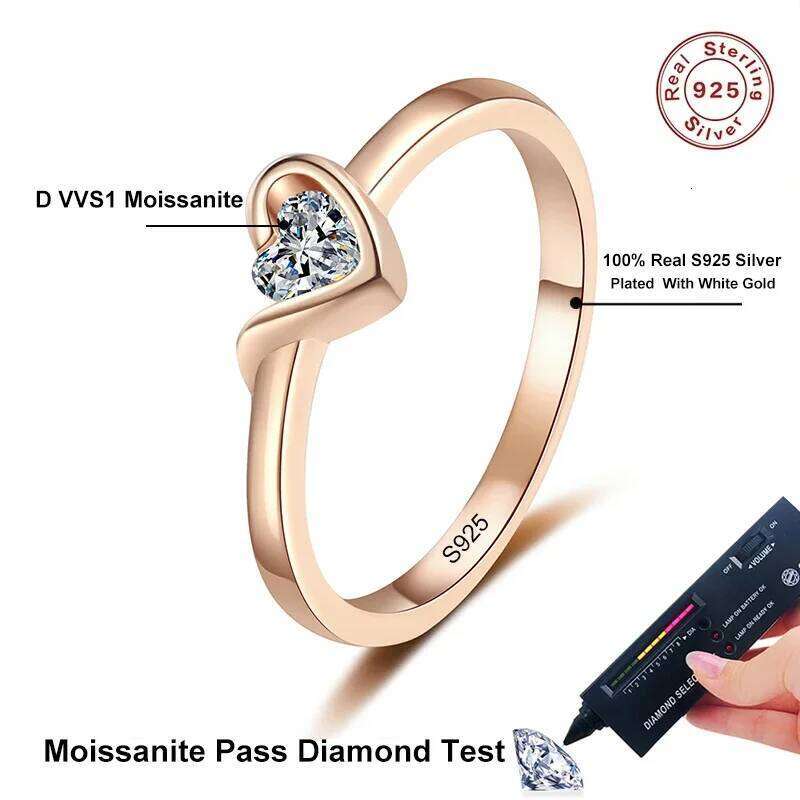 NeeTim Heart Cut Moissanite Eternity Ring 925 Sterling Silver with Champagne White Gold Plated Band Lab Diamond Rings For Women XJ260130