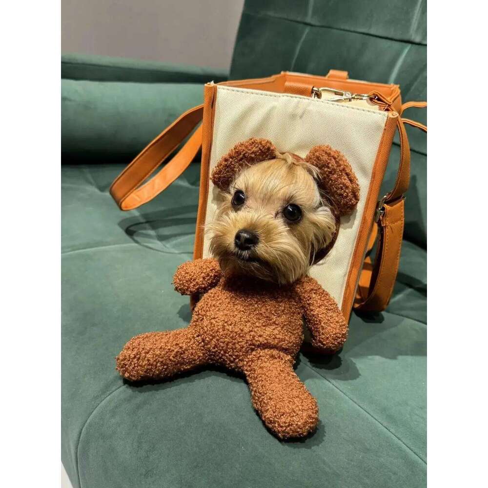Creative Pet Carry Large Capacity Outdoor One-Shoulder Tilt Straddle Tote Cat Small Dog Brown Bear Bag 26H0130