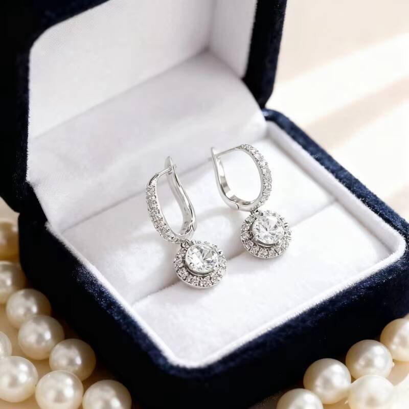 Fine Womens Round Brilliant Cut Lab Grown Diamond Dangle Earrings 18K Solid Gold 3g Wholesale