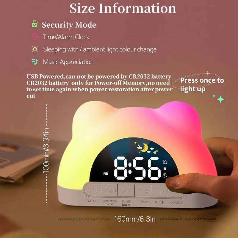 Powered Digital with 11 Colors Ambient Light 2 Alarm Night Mode 12/24H USB Output Charging Port Table LED Clock W260130