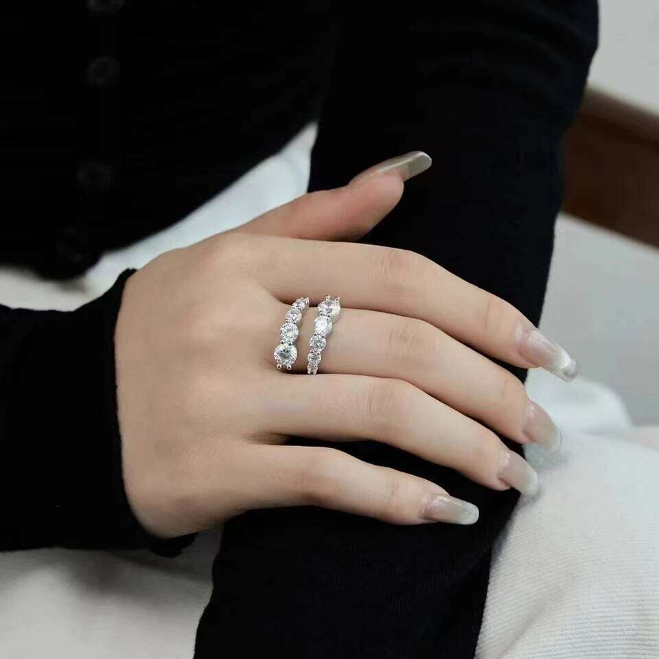 s925 sterling silver moissanite double round diamond open ring, suitable for daily wear, matching dresses, weddings, gifts XJ260130