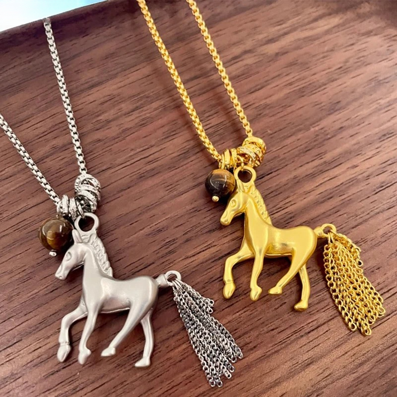 Stainless Steel Link Chain Metal Horse Pendant Necklace For Women Fashion Jewelry Trendy New Style Daily Accessories Gifts C2070