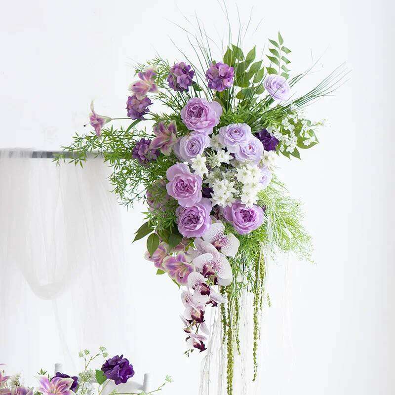 Purple Rose Hydrangea Wedding Backdrop Arch Hanging Birthday Party Stage Floral Arrangement Floor Flower Row W260130
