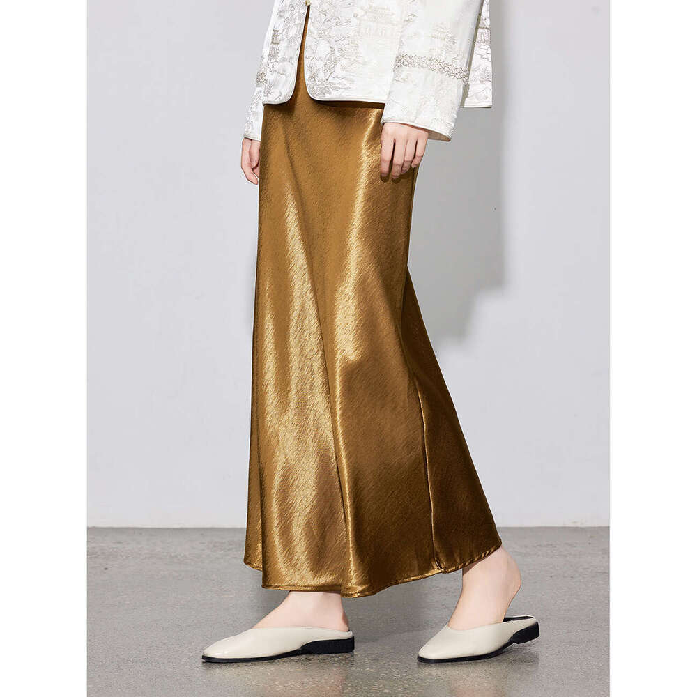 Zhihetang New Chinese Style Flowing Slanted Cut Satin Mermaid Half Skirt For Women 669 High Waist Slimming LEEGO LENS