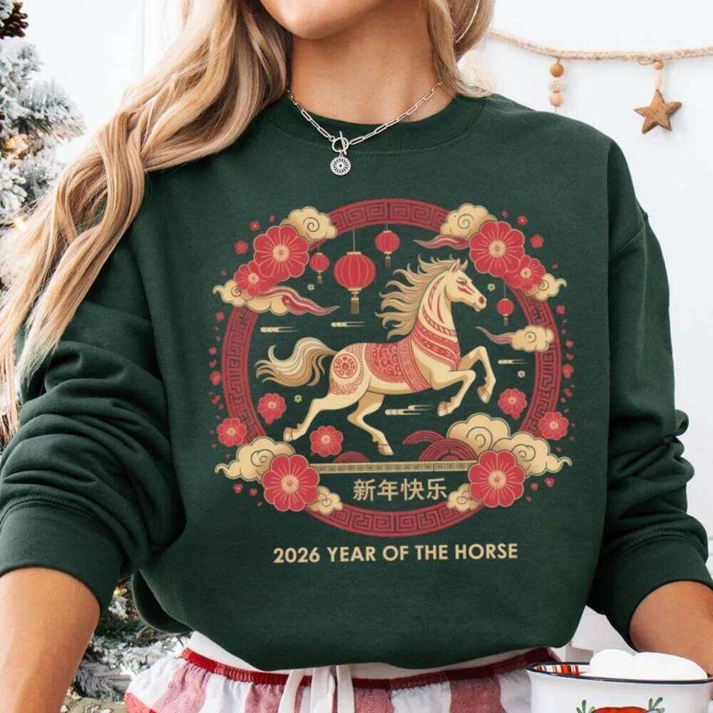 Chinese 2026 Sweatshirt Lunar New Hoodie Year of The Horse Clothes Lantern Festival Gift Pullover C260130