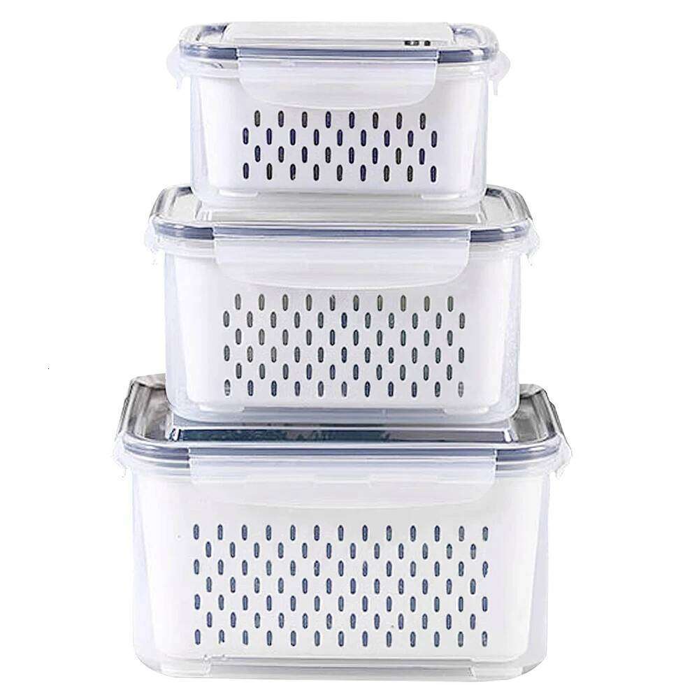 Fruit Containers for Fridge with Removable Colander, Airtight Food Storage Container, Dishwasher Safe Produce Saver