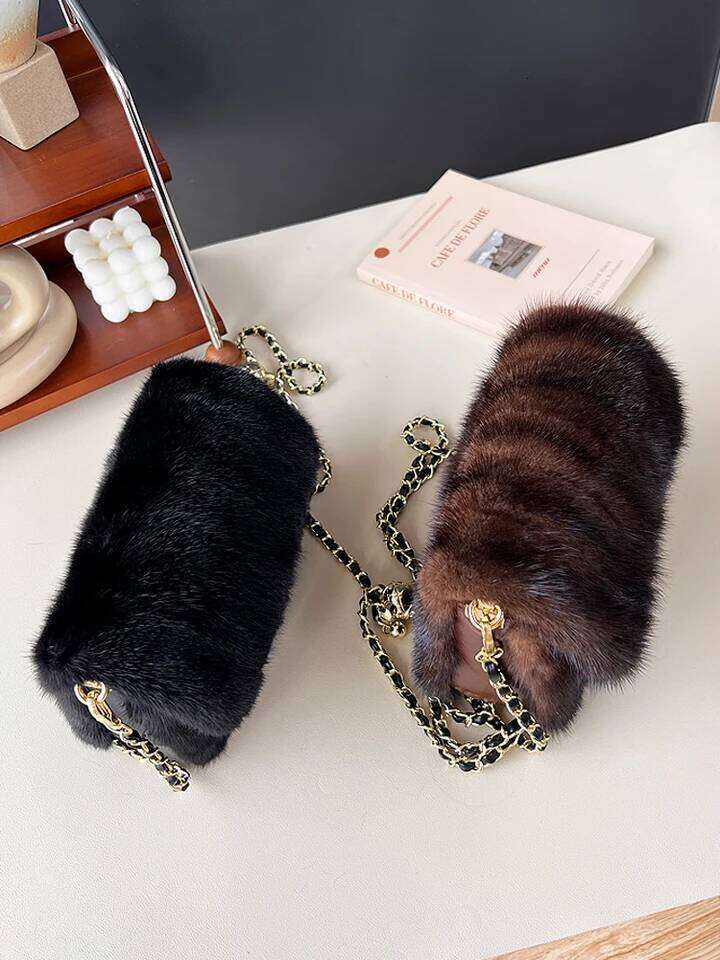 Real Mink Fur For Women Winter Luxury Handbags Crossbody Single Shoulder Bag Evening Bags Ladies Fluffy Handbag