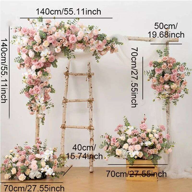 Pink Rose Delphinium green Leaf Artificial Hang Corner Flower Wedding Road Lead Floor Floral Arrangements Event Backdrop Decor W260130