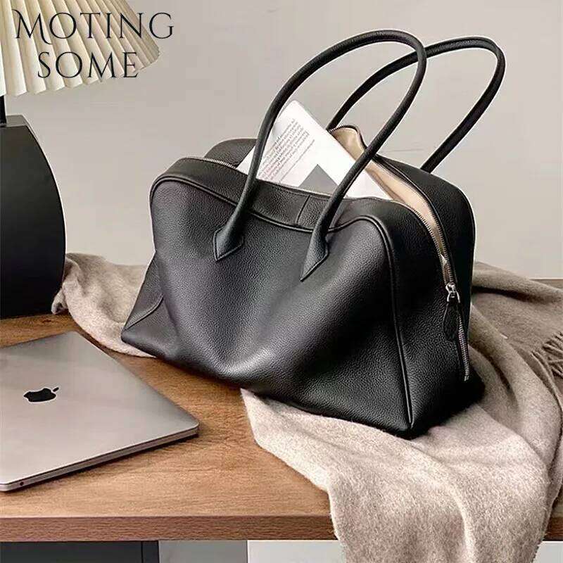 Motingsome First Layer Handbag for Women Togo Cowhide Niche Design Pillow Shoulder Bowling Bag Gunderarm Armpit Bags Boston