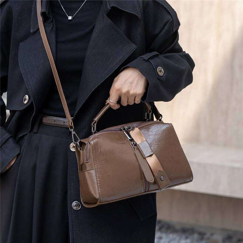 Burminsa Cowhide Genuine Leather Pillow Tote Handbags For Women 2025 Trend Designer Wide Strap Ladies Shoulder Crossbody Bags