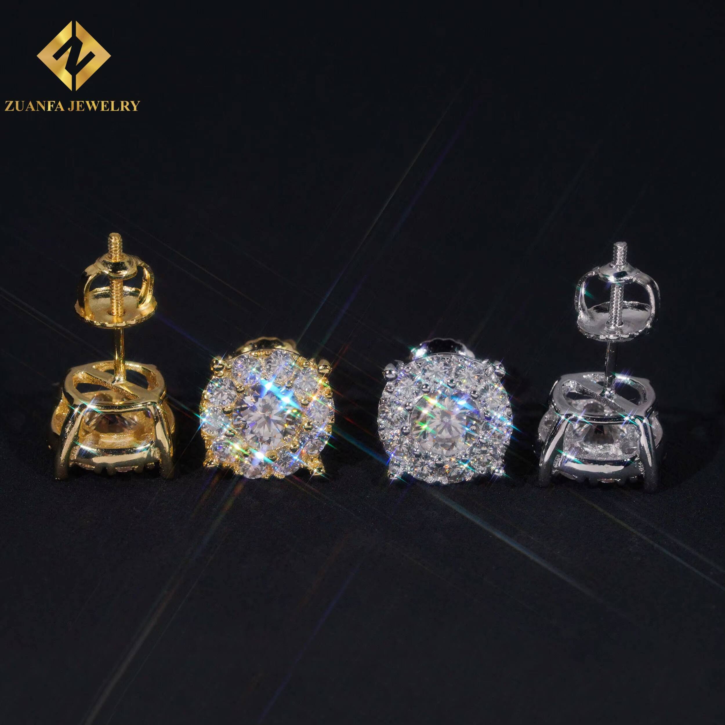 Ready to Ship Jewelry Wholesale Big Stone Ear Studs 925 Sterling Silver VVS Moissanite 88mm Hip Hop Earring Jewelry Unisex