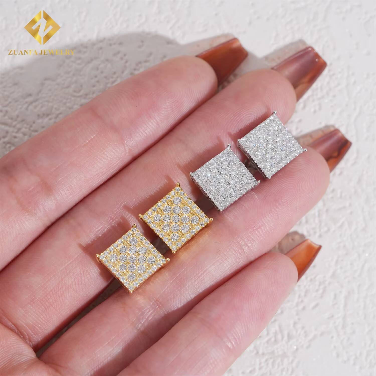 Full Paved Iced Out Moissanite Diamond Jewelry 925 Sterling Silver VVS Moissanite Hip Hop Stud Earrings