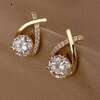 Fashion Cross Stud For Women Girls Korean Style Elegant Crystal Jewelry Ear Rings Fishtail Lady Earrings Gift