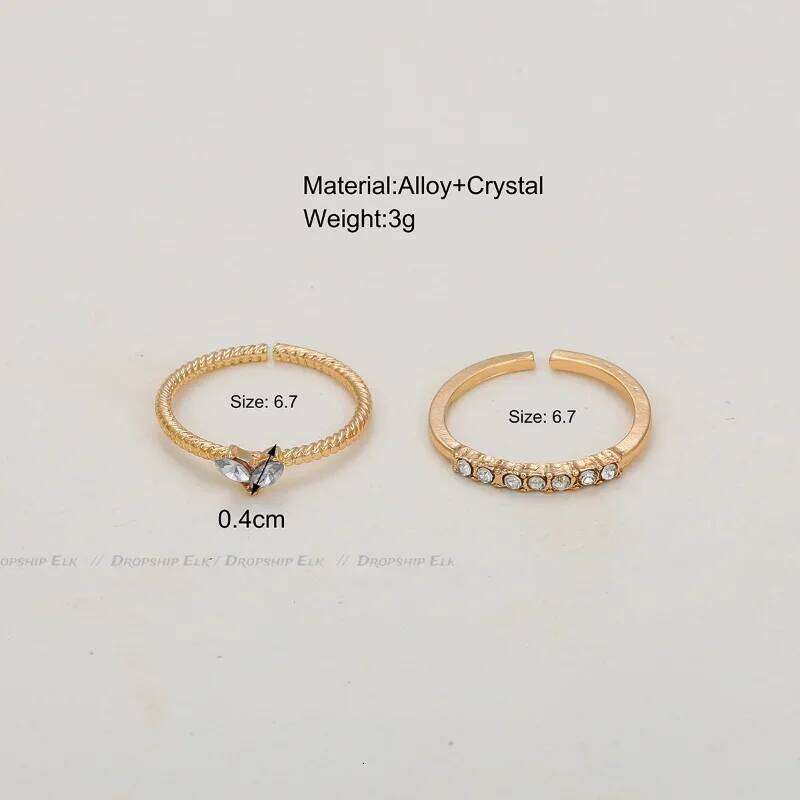 2pcs/set Gold Color Heart Zircon Rings Set for Women Girls Adjustable Minimalism Luxury Twist Ring Fashion Jewelry Wedding Gifts XJ260130