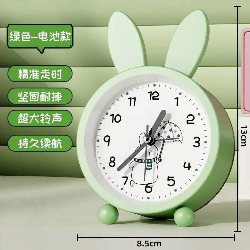 Korean Cute Cartoon Rabbit Ear Creative Metal Alarm Watch Children's Wake-up Clock Bedroom Quiet Bedside Ornaments W260130