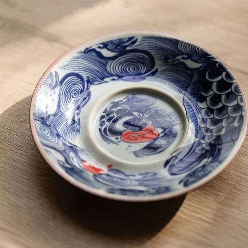 130ml Chinese Blue and White Ceramic Tureen Handmade Fish Gaiwan Beauty Infuser Teacup Household Tea Bowl Teaware