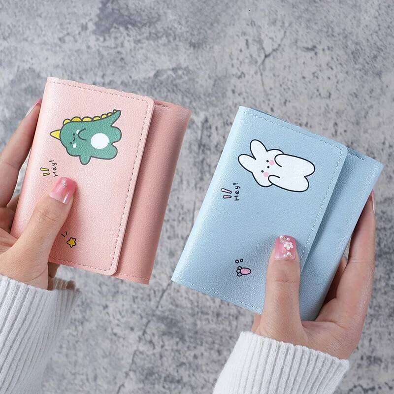 Women Short Cute Small Student Triple Fold Girl ID Card Holder Coin Purse Lady Wallets Cartoon Bag Z260130